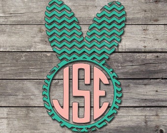 Chevron Easter Bunny Monogram Decal | Easter Decal | Bunny Decal | Monogram Decal | Laptop - Car- Yeti - Phone Decal