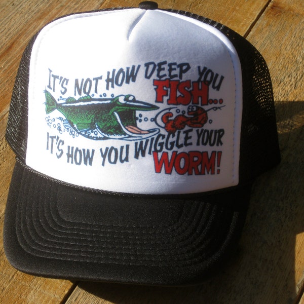 Vintage It's How You Wiggle Your Worm Fishing Snapback Mesh Trucker Hat