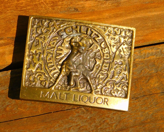 Vintage 70s Schlitz Malt Liquor Bull Brass Belt Buckle Etsy