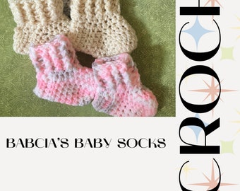 Babcia's Baby Socks crochet pattern Grandmother Newborn Gift Stay On Baby Booties