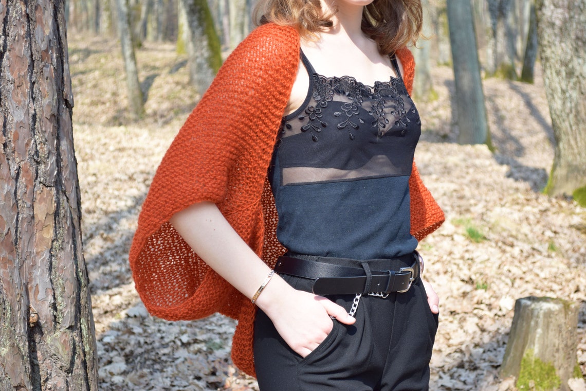 Orange Womens Knitted Shrug Beach Cover Up Mohair Summer Etsy