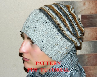PATTERN Man knitted hat Slouchy mens beanie Knitting PDF Tutorial men's hat Boy's Cap instant download instructions knit beanie patterns