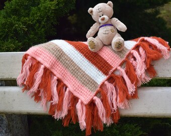 Cozy Afghan for Baby Girl Tassel Blanket Hand Knit Fringe Toddler throw Crib Bedding Stroller new baby gift Kids Striped newborn gift