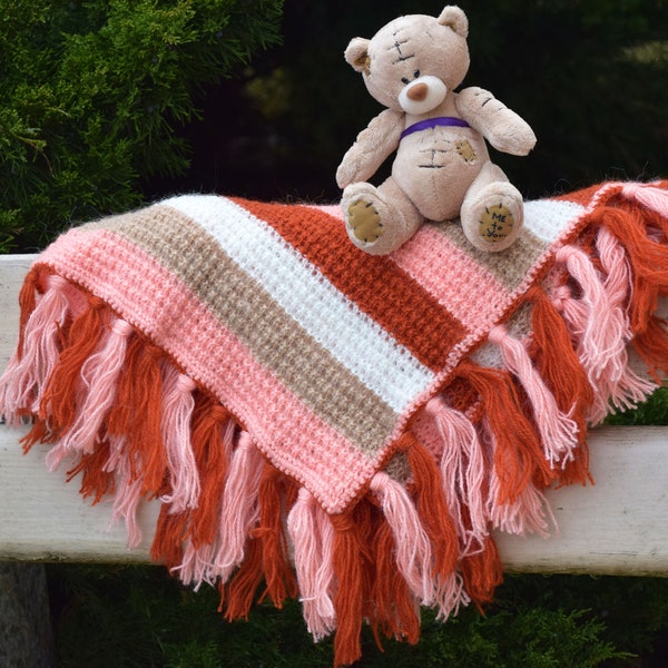 Kuschelige Afghane für Baby Mädchen Quastendecke Handgestrickt Fransen Überwurf Kinderwagen Bettwäsche Neu Baby Geschenk Kinder Gestreift Neugeborenen Geschenk