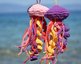 Jellyfish ornaments Summer beach house decor Crochet premature baby decoration nursery marine wedding Nautical Decor ocean animals toy 2 pcs