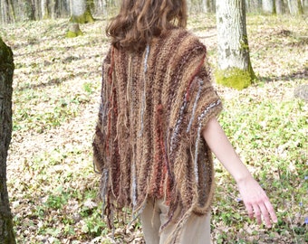 Boho hand knit bolero shrug Brown Beige Wedding Wear Mohair Hippie Knitwear Fashion Cape Wrap Shoulders Warmer Resort Clothing Knit Jacket