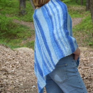 Blue Knitted boho poncho Dress cover up Hippie knit beach Cape Wrap Fall Autumn Women Knitwear Beach fashion shoulders warmer Resort top