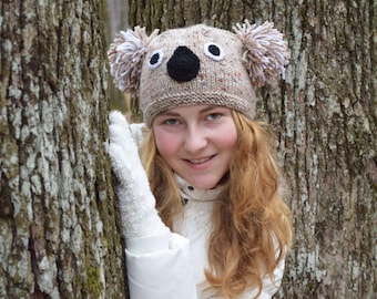 Koala hat Animal knit beanie Toddler hats Baby Girl knitted hat Women hat Adult Teen girl pom pom Newborn photo props womens cap Australia