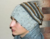 Wolle Herren Mütze handgestrickt Frühlingsmütze Slouchy Mütze Geschenk Herren Warme Mütze gestreift Hippie Hipster Geburtstag Geschenk