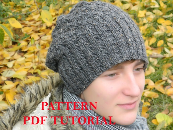 Men Slouchy Beanie Pattern Man Knit Hat Pdf Tutorial Knitting Pattern Mens Beanie Boy Hat Instant Download Hand Knit Tutorial Instructions