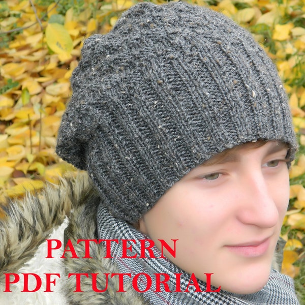 Bonnet slouchy pour homme MODÈLE homme bonnet en tricot Tutoriel PDF Modèle de tricot Bonnet pour homme Bonnet garçon Téléchargement instantané Tutoriel de tricot à la main Instructions