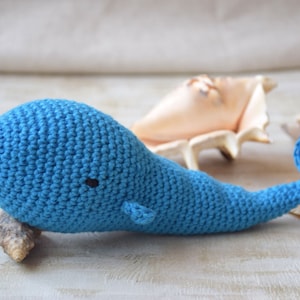 Whale Baby toy rattle Organic toddler crochet Ocean animals cotton Amigurumi Nautical Nursery Decor Pretend play Kids gift Plushie Seaside