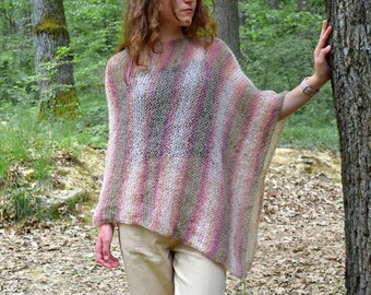 Knit Boho poncho Pink Beige Fall Wedding Wear Mohair Hippie Beach Cover up Knitwear Fashion Cape Wrap Shoulders Warmer Clothing Autumn