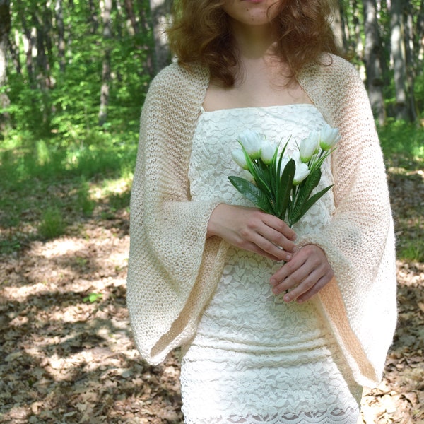 Mohair Bolero Shrug Frühling Hochzeit Stricken Pullover Braut vertuschen Gestrickte Wolle Bolero weiß Shrugs Jacke Frauen Elfenbein wickeln Schultern wärmer