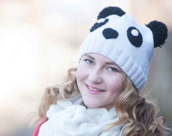 Czapka z dzianiny Panda, ręcznie robiona czapka dla małych dzieci, czapka dla nastolatek, damska czapka, gruby kostium Panda dla dorosłych i młodzieży