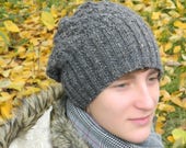 Herren Slouchy Beanie Wollmütze Winter Grobstrickmütze Grau Hippie Beanie Geschenk für ihn handgestrickt Slouch Chunky Slouchy Tam Weihnachtsgeschenk