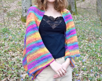 Womens handgebreide bolero Coloful gestreepte schouderophalen veelkleurige cover-up boho herfst wol boho gebreide schouders warmer land top herfst