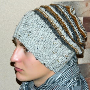 Fall mens slouchy hat Wool striped beanie Hippie hat Warm beanie for men Teen Boy gift hand knitted hipster Winter slouch chunky gift Fall