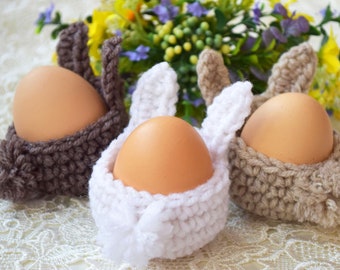 Easter Decoration Crochet Bunny Set of 3 Easter Egg Cozy Decor Egg Warmers Egg Cover Kitchen Spring Easter Gift Cozy Holder table rabbits