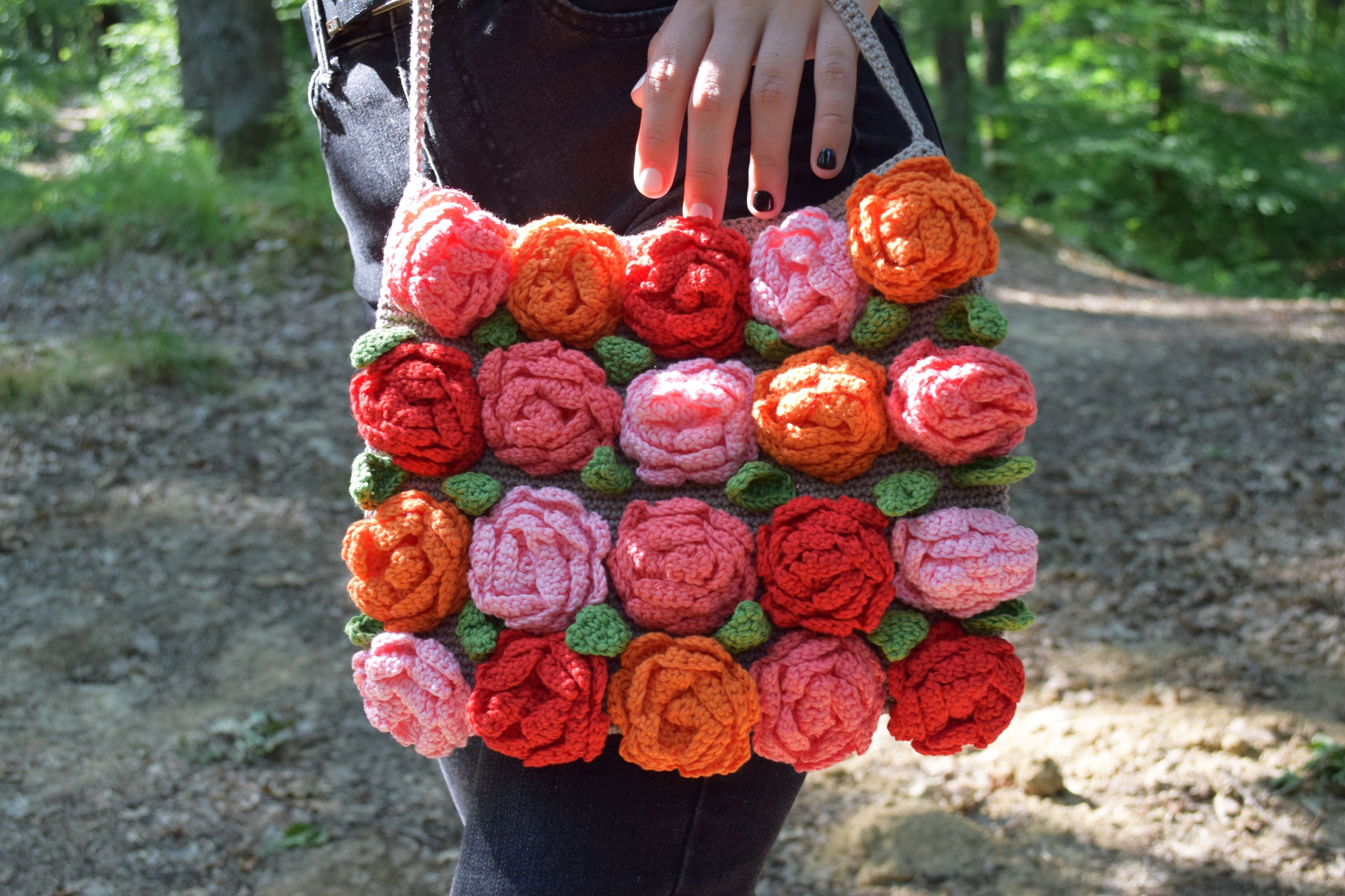 Amazon.com: Crochet Tote Bag with Roses Boho Handbag Eco Friendly Cotton  Purse Festival Flower Floral Summer Party Gypsy Girlfriend Gift Crossbody :  Handmade Products