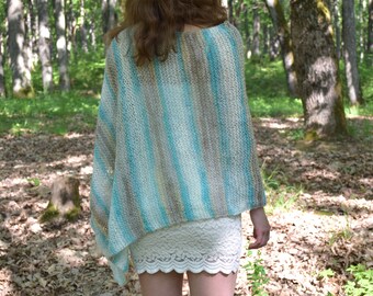 Blauw beige poncho dames Boho bedekken herfst bruiloft kleding mohair hippie gebreide kleding wintermode Cape wrap schouders warmere top kleding