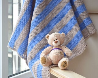 Striped knitted baby blanket sale