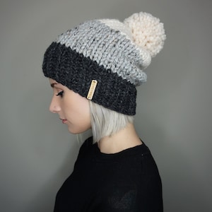 The Colorblock Beanie in Grey Ombre | Charlie & Luna Co., Toque, Handmade, Winter Hat, Ombre, Warm, Unisex, Teens, Trendy,
