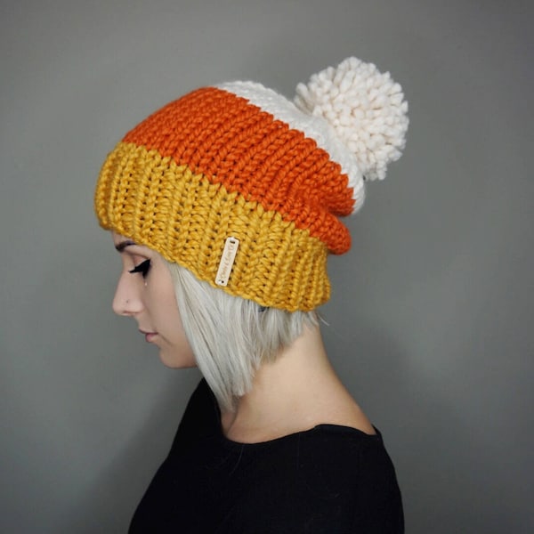 The Candy Corn Beanie | Charlie & Luna Co., Limited Edition, Handmade, Halloween Costume, Slouchy Hat, Mommy and Me, Edgy, Unique, Warm