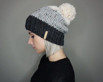 The Colorblock Beanie in Grey Ombre | Charlie & Luna Co., Toque, Handmade, Winter Hat, Ombre, Warm, Unisex, Teens, Trendy,