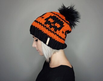 Gorro de calavera de Halloween / Charlie & Luna Co., Edición limitada, Hecho a mano, Único, Atrevido, Moderno, Alternativo, Disfraz, Mujer, Adolescente, Suave, Cálido
