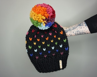 Gorro Rainbow Luna - Negro / Charlie & Luna Co. Para mujer, hombre, unisex, adolescentes, LGBTQ+, aliados, gorro de punto, suave, gorro de invierno, grueso