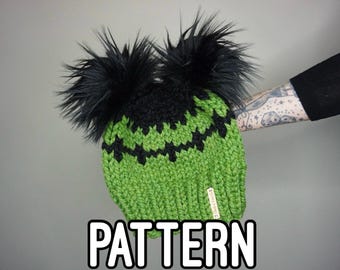PATRÓN DE TEJIDO - El gorro de Frankenstein de Charlie & Luna Co. / Patrón de tejido, Mujer, Adolescentes, Pompones de piel sintética, Moderno, Halloween