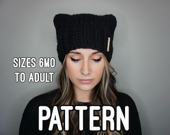 PATRÓN DE TEJIDO - Gorro con orejas de gato de Charlie & Luna Co. / Patrón de tejido, Mujer, Adolescentes, Pompones de piel sintética, Moderno, Único, Superventas