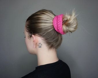 Valentines Day Knit Scrunchie in Hot Rose | Charlie & Luna Co. Handmade, Hair, Accessories, Gifts for her, Unique, Trendy, Stocking Stuffers