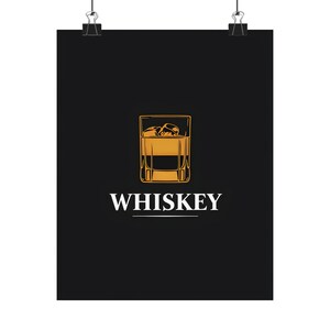Whiskey Poster, Minimalist Cocktail Art Print, Masculine Wall Decor, Bar Cart Decoration, Vertical Alcohol Print, Matte Drink Poster