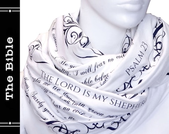 THE BIBLE PSALM 23  Book scarf, Infinity Scarf, Literary Scarf, Author Gifts, Booklover Gift, Graduation Gift, Christmas Gift