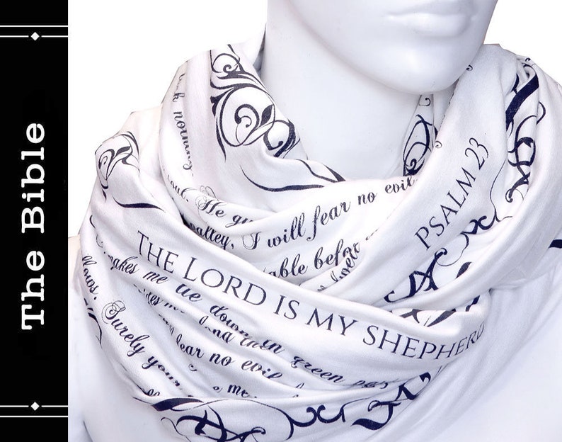 THE BIBLE PSALM 23 Book scarf, Infinity Scarf, Literary Scarf, Author Gifts, Booklover Gift, Graduation Gift, Christmas Gift image 1