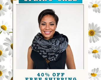 Book Lover Infinity Scarf | Cute Bookish Gifts | Literary Raven Gifts | Bookworm, Book Nerd, Book Club Accessories, Book Scarf, Edgar Poe