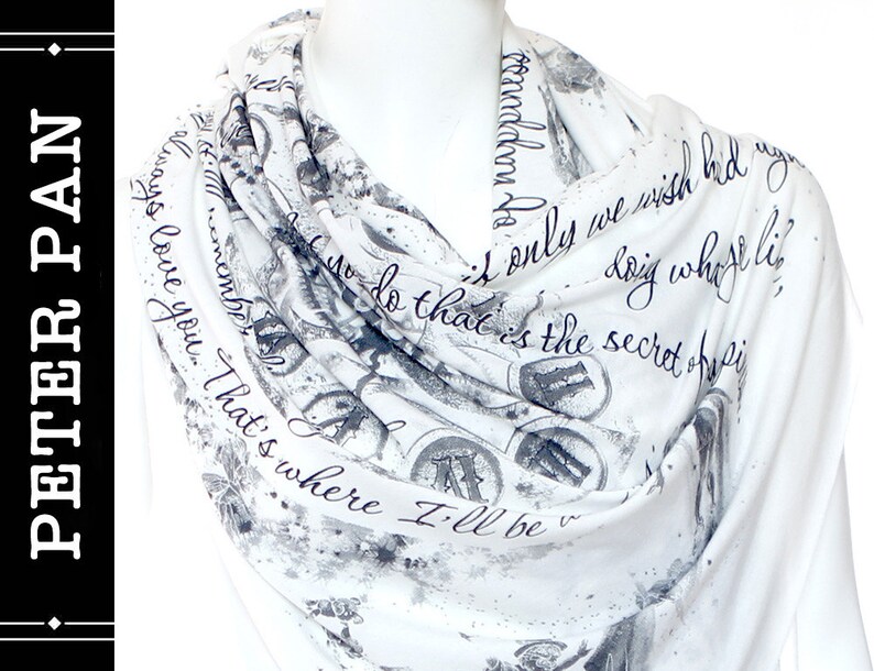 Peter Pan Book Scarf, Infinity Scarf, Literary Scarf, Author Gifts, Booklover Gift, Graduation Gift, Christmas Gift image 2