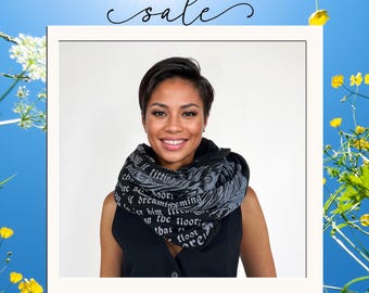 Book Lover Infinity Scarf | Cute Bookish Gifts | Literary Raven Gifts | Bookworm, Book Nerd, Book Club Accessories, Book Scarf, Edgar Poe