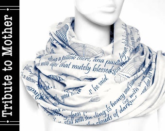 Tribute to Mother Book Scarf, Infinity Scarf, Literary Scarf, Author Gifts, Booklover Gift, Graduation Gift, Christmas Gift