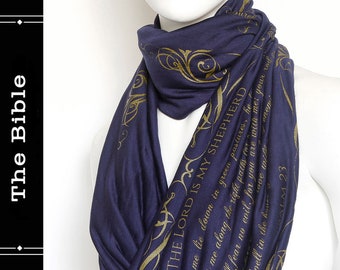 THE BIBLE PSALM 23  Book scarf Navy