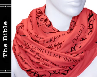 THE BIBLE PSALM 23  Book scarf, Infinity Scarf, Literary Scarf, Author Gifts, Booklover Gift, Graduation Gift, Christmas Gift