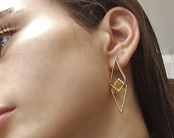 SALE! Gold Plated Silver Set - Necklace and Earrings | Geometric Jewelry Set On Sale | Large Geometric Necklace | Large Geometric Earrings