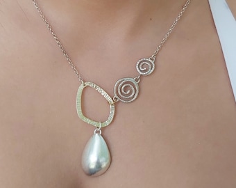Collier en argent sterling 925 | Mélange d’éléments texturés | Conception unique asymétrique