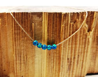 Dinty gold opal necklace, Everyday necklace, Opal necklace,Blue opal necklace, Delicate necklace, Gold opal necklace, Opal jewelry, for her
