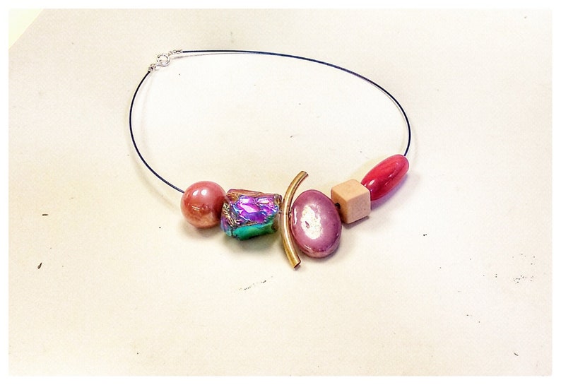 Purple necklace Unique gift Collar chain Collourful nacklace Handm ade jewelry One of Bold necklace Pink necklace Statement necklace