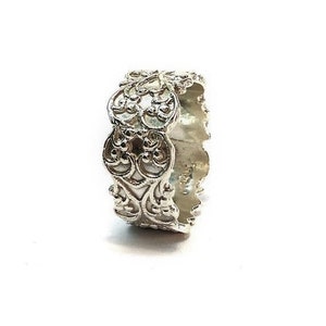925 Sterling Silber Ring | Breiter Ehering | Hochzeitsband | Filigran gemusterter Ring