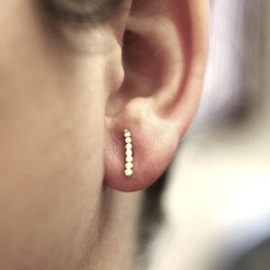 Gold Plated Sterling Silver Earrings | Tiny Bar Stud Earrings | Minimalist Bar Stud Earrings