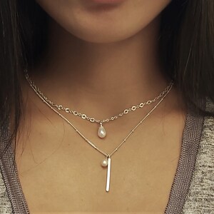 Set of 2 Silver Necklaces with Pearl | Delicate Pearl Necklace | Classic Necklace